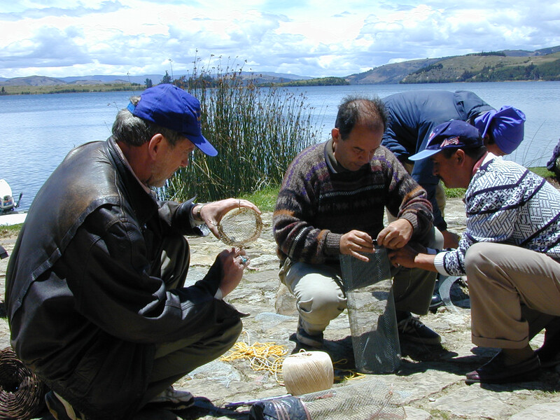 An expedition on Lake Tota in Colombia searching for the fat catfish in the 1990s. (photo courtesy of Shoal)