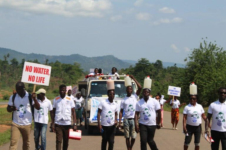 Protesters walk 59 miles with water to Ghana’s statehouse in protest against the government’s decision to allow bauxite mining in Atewa. (Photo courtesy of A Rocha)