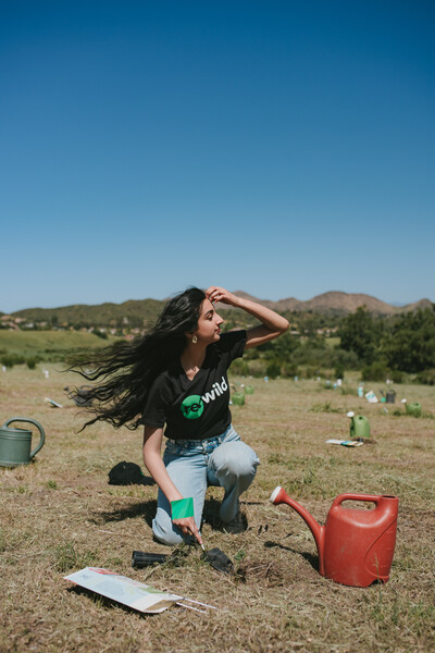 Aditi Mayer, volunteering for native plant restoration project at Santa Monica Mountains National Recreation Area.   Photo by Nikki Neumann