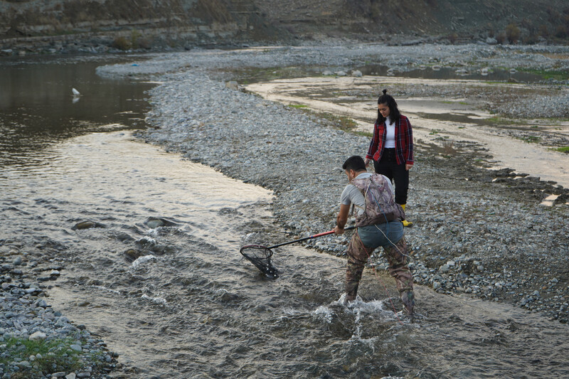 Cüynet Kaya and Müevver Oral, researchers with Recep Tayyip Erdogan University, searching the Sarim and Han streams in Turkey for the Batman River Loach. The Batman River Loach had been lost since 1974 until the team rediscovered it in the streams that makeup the headwaters of the Batman River. (Photo courtesy of Re:wild)