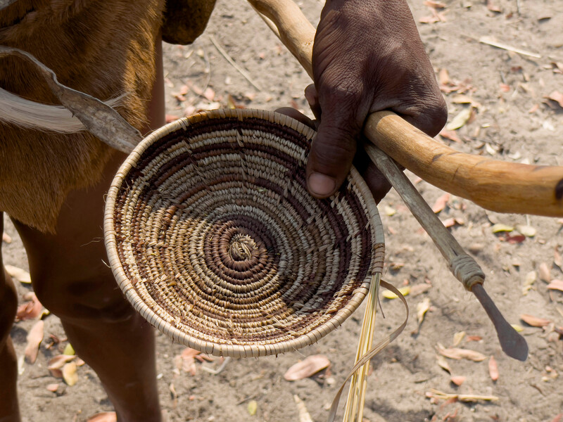 A traditional Khwe San grass basket