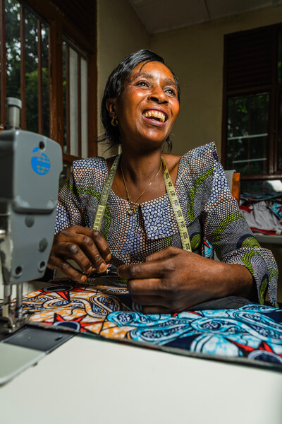 Uwimana Hakizumwami Noella working in the Rumangabo Sewing Workshop. 