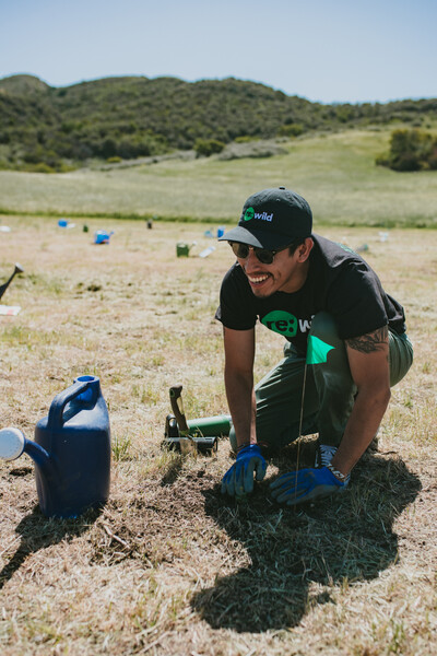 Hilton Davila, volunteering for native plant restoration project at Santa Monica Mountains National Recreation Area.   Photo by Nikki Neumann