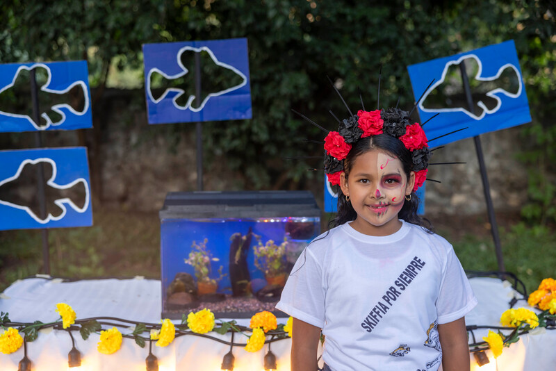 Local children help release golden skiffia during Day of the Dead celebrations (Photo by Manfred Meiners/Re:wild)