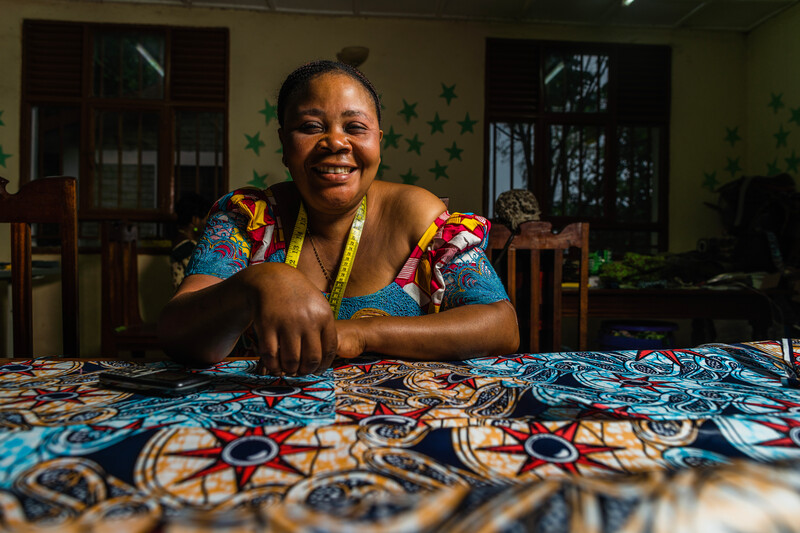 Sekibibi Fifi Antoinette working in the Rumangabo Sewing Workshop. 