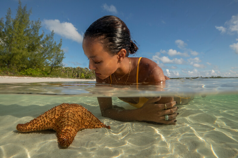 Karrueche Tran with a Red-cushioned Starfish in Savannah Sound