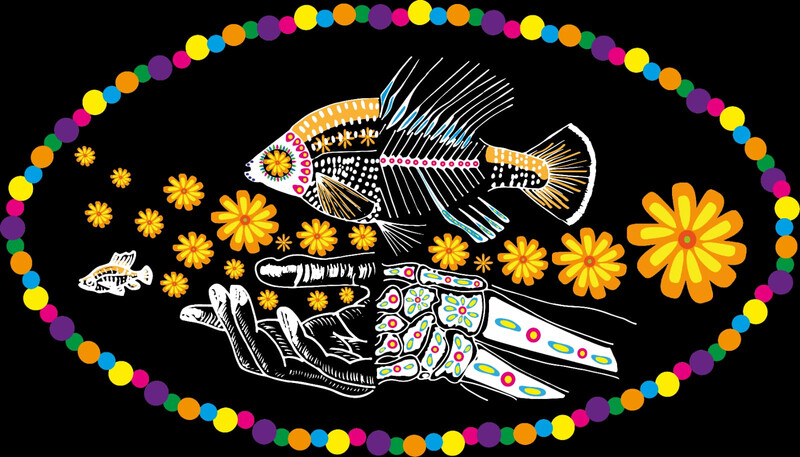 Golden skiffia Day of the Dead artwork (Artwork by Adriana Arellano Tinoco)
